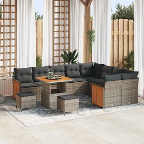 Conjunto de Sofá de Jardim vidaXL 12 Peças com Almofadas Cinza Ratan Poliéster Acácia