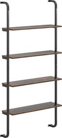 Estante de parede flutuante de 4 níveis Estante tipo escada com Moldura de metal 70 x 20,5 x 150 cm Castanho