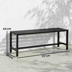 Banco de jardim de 2 lugares em aço galvanizado 117 x 36 x 44 cm, assento com ripas, sem encosto, capacidade para 240 kg, preto