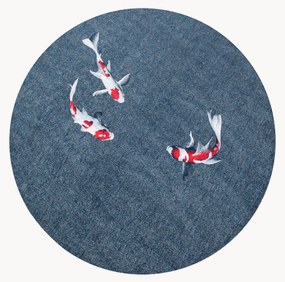 Tapete redondo lavável em jacquard para interior e exterior Koi