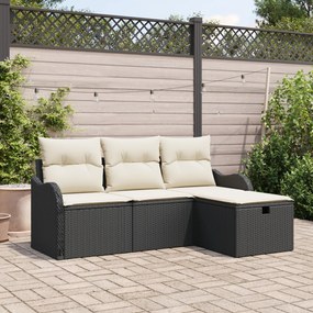 Conjunto de Sofá de Jardim vidaXL 4 Peças com Almofadas Preto Rattan P