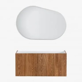 Conjunto De Móvel De Casa De Banho Suspenso Em Madeira Com Lavatório Integrado Fiore Castanho Fresno & Oval Led E Anti-embaciamento 120x80 Cm - Sklum