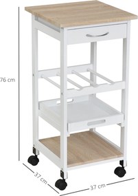 Carrinho de Cozinha com 4 Níveis com Rodas Prateleira Gaveta Bandeja 37x37x76 cm Branco