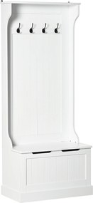 HOMCOM Móvel de entrada 4 em 1, armário de entrada com banco de arrumação e 4 ganchos duplos, 71,5 x 39,5 x 170 cm, branco | Aosom Portugal