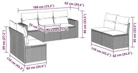 7 pcs conjunto de sofás jardim c/ almofadões vime PE castanho