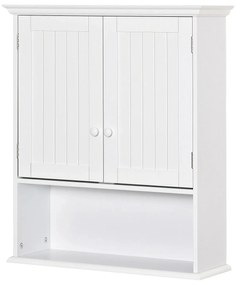 Kleankin Armário Casa de Banho com 2 Portas Prateleira Interior Ajustável e Compartimento Aberto para Cozinha 60x20x70,5cm Branco | Aosom Portugal