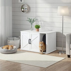 Móvel para caixa areia para gatos moderno 85 x 49 x 50 cm com porta frontal e pega dupla branco