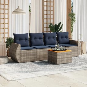 vidaXL 5 pcs conjunto sofás p/ jardim c/ almofadões vime PE cinzento