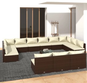 vidaXL 14 pcs conjunto lounge de jardim c/ almofadões vime PE castanho