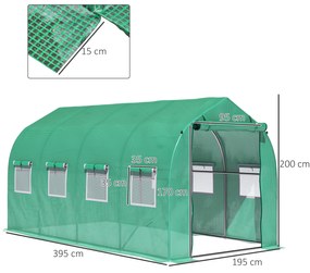 Estufa tipo Túnel 4x2x2 m Estufa de Exterior com 8 Janelas de Malha e Porta Estufa de Cultivos para Pátio Jardim Verde