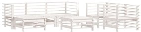 7pcs conjunto lounge jardim c/ almofadões madeira maciça branco