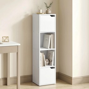 Estante para Livros com 2 Portas Estante Estreita de 4 Níveis com 2 Prateleiras Abertas 30x29x119 cm Branco