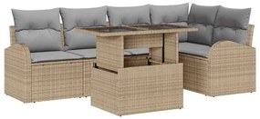 Conjunto de Sofá para Jardim vidaXL 6 Peças com Almofadas Bege Rattan