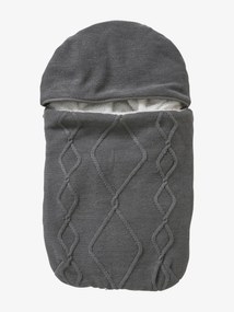 Capa em tricot com forro em polar, para cadeira-auto ovo cinzento medio liso com motivo