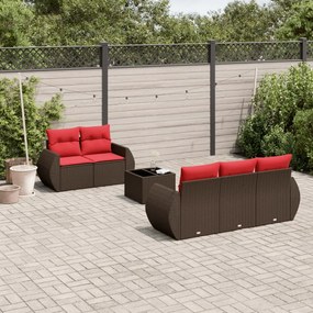 vidaXL 6 pcs conjunto de sofás jardim c/ almofadões vime PE castanho