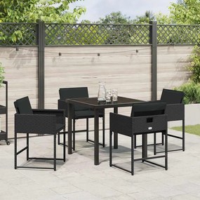 Conjunto de Jantar para Jardim de 5 Peças da com Almofadas Pretas em R