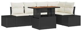Conjunto de Jantar de Jardim com 6 Peças e Almofadas Preto em Rattan S