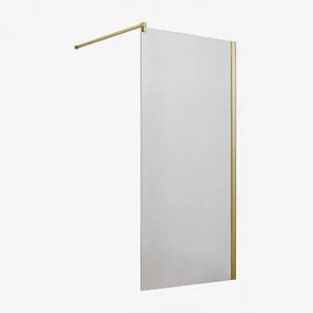 Mampara De Duche Fixa Com Vidro Temperado De 8 Mm E Alumínio Bristol Transparente & 90 X 195 Cm & Dourado Escovado - Sklum