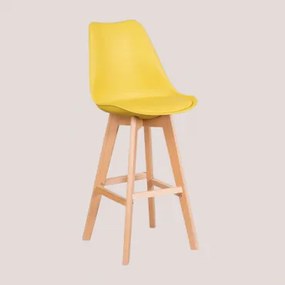 Pack De 4 Bancos Altos 75 Cm Com Almofada Em Pele Sintética Nordic Amarelo Caril - Sklum