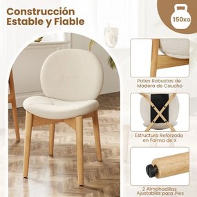 Conjunto de 2 cadeiras de jantar com pernas em madeira, assentos e encostos curvos acolchoados com espuma branca e natural