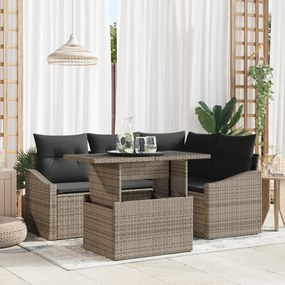 Conjunto de Sofá de Jardim de 5 Peças com Almofadas Cinzento Poliratan