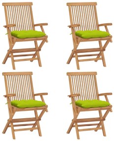 vidaXL Cadeiras jardim c/ almofadões verde brilhante 4 pcs teca maciça
