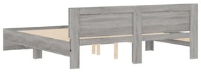 Estrutura cama c/ cabeceira/luzes LED 200x200cm cinzento sonoma