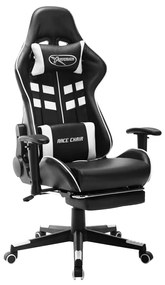 Cadeira de gaming c/ apoio de pés couro artificial preto/branco
