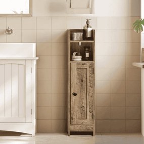 Armário de casa de banho estreito 20 x 18 x 80 cm com porta e prateleira para casas de banho pequenas castanho mel
