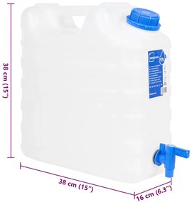 Recipiente de água com torneira transparente 15 L plástico