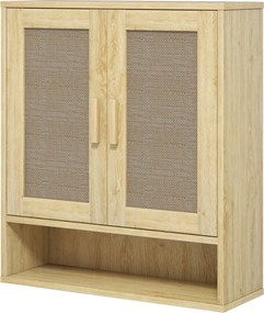 Móvel de parede para casa de banho  59 x 20 x 66,5 cm, com porta dupla e prateleira aberta, com efeito de carvalho