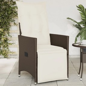 vidaXL Cadeira de jardim reclinável com almofadões vime PE castanho