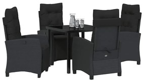 Conjunto de Jantar de Jardim com 5 Peças em Poliéster e Rattan Preto