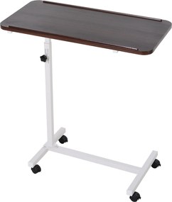 HOMCOM Mesa Auxiliar com Rodas para Sofá e Cama Altura Ajustável e Estrutura de Aço 77x40x76-100 cm Nogueira Escura | Aosom Portugal