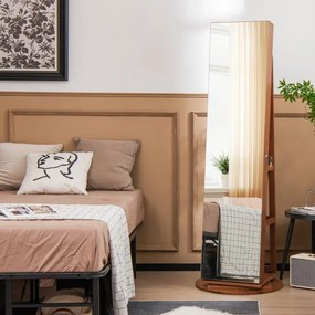 Espelho Guarda Joias rotativos 360° com luzes LED Espelho de corpo inteiro Com Estante 54,5 x 161 cm Castanho