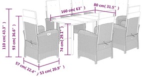 7 pcs conjunto jantar p/ jardim c/ almofadões vime PE castanho