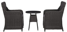 vidaXL 3 pcs conjunto bistrô de jardim com almofadões vime PE preto