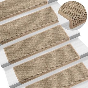 vidaXL Tapetes escada adesivos aspeto sisal 15pcs 65x21x4 bege-escuro