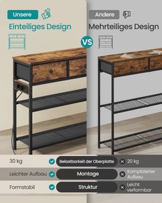 Mesa consola com 3 gavetas 76,7 x 30 x 78,7 cm castanho vintage
