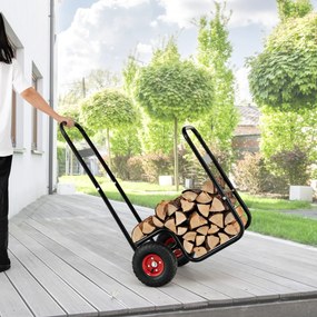 Carrinho de transporte de lenha com rodas de borracha resistentes ao desgaste e ao choque 66 x 51 x 111 cm preto