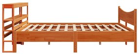 Estrutura cama c/ cabeceira 200x200cm pinho maciço castanho-mel