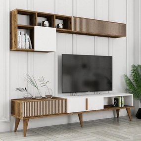 Conjunto de Móveis de Sala de Estar MilanSet481 – Nogueira/Branco – TV