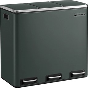 Caixote do lixo para a cozinha com 3 compartimentos 3 x 18 L 61,5 x 31,5 x 56 cm verde acinzentado
