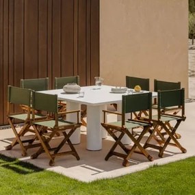 Conjunto De Mesa Quadrada De 150x150 Cm Em Cimento Lisboa E 8 Cadeiras Dobráveis De Madeira Ridley Para Diretor De Jardim Verde Azeitona Intenso -