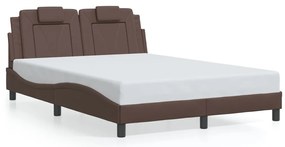 Estrutura cama c/ luzes LED 140x200cm couro artificial castanho