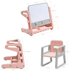 Conjunto de mesa e cadeira infantil de desenho magnético 2 em 1 com grande espaço ajustável em altura e acessórios para desenhar rosa