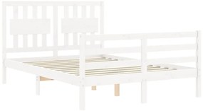 Estrutura de cama com cabeceira 140x200cm madeira maciça branco