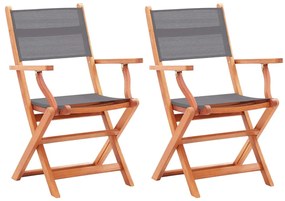 Cadeiras jardim dobráveis 2pcs eucalipto maciço/textilene cinza