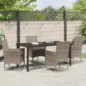 Conjunto de Jantar de Jardim com 5 Peças e Almofadas Cinzas