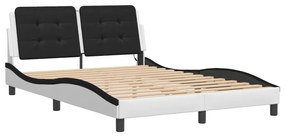 Estrutura cama c/ luzes LED 140x200cm couro artif. branco/preto